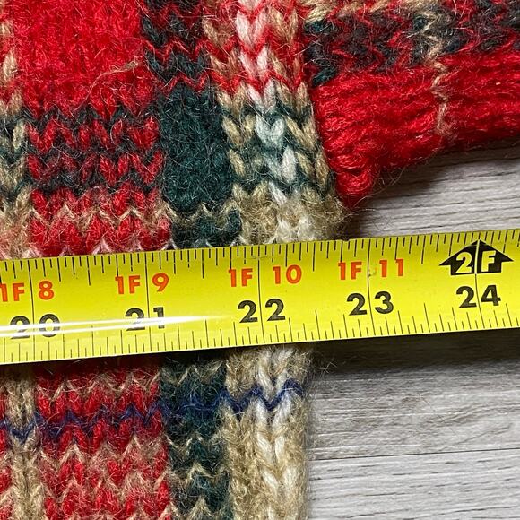 Christmas Plaid Mohair Blend Knit Red Cardigan Women’s Large Capeisle Knitters - Picture 7 of 8